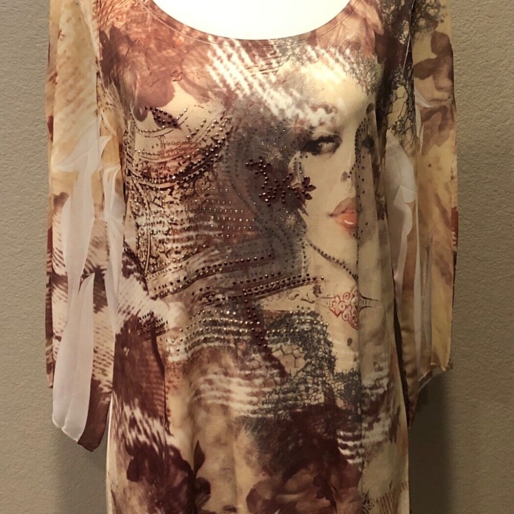 Women's Cover Charge Embellished Scoop Neck 3/4 Sleeve Jersey Top Size S